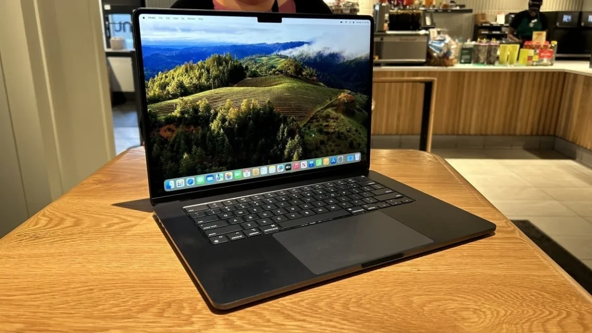 A 15-inch M3 MacBook Air displaying a vibrant desktop environment.
