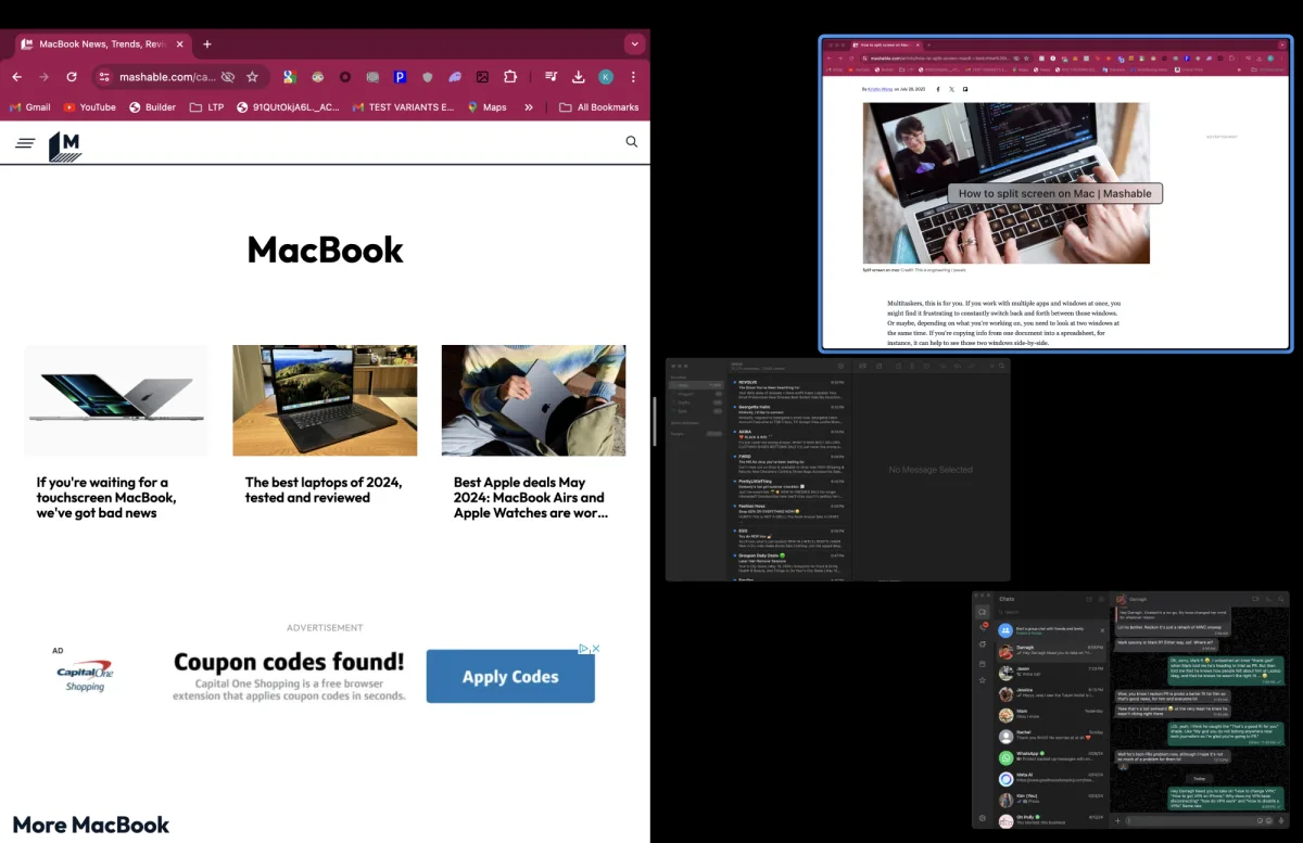 A Mac interface with two windows side by side for split screen use.