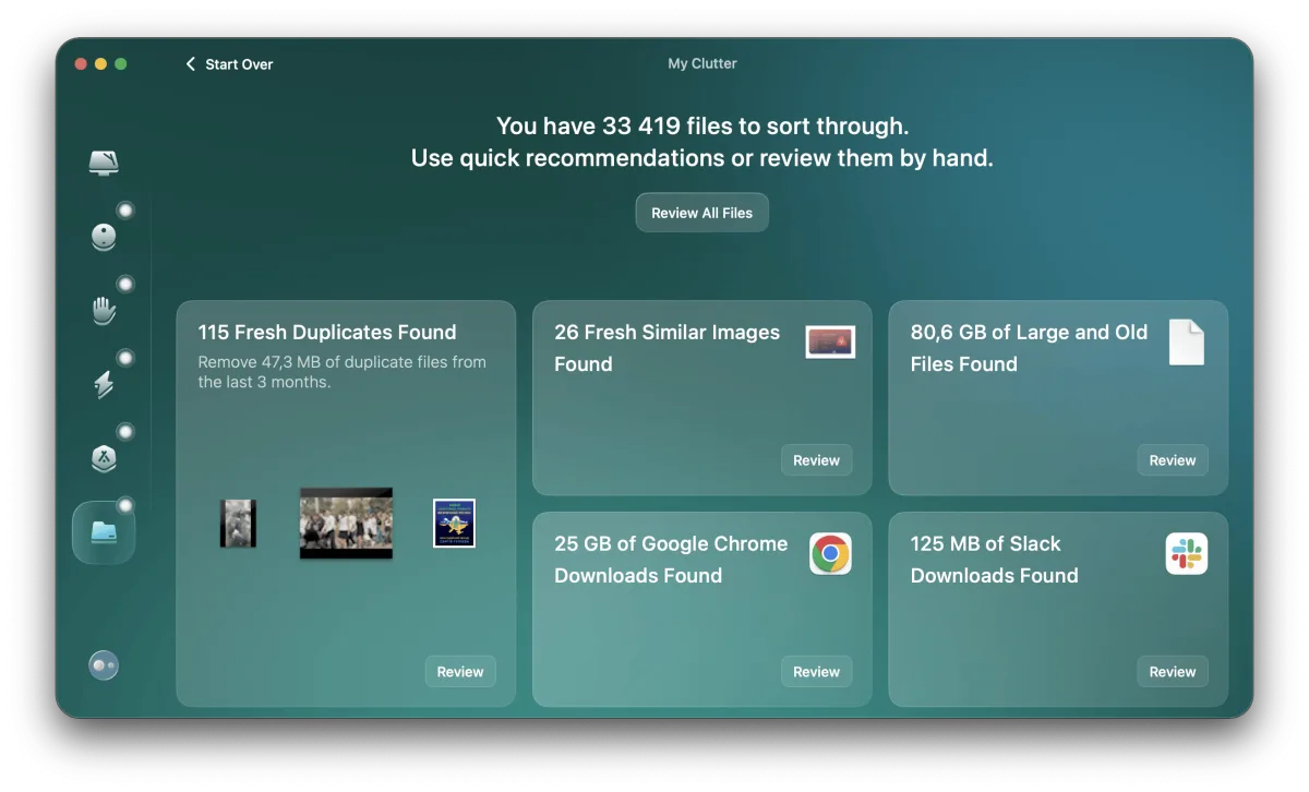 CleanMyMac X My Clutter overview scanning for old and large files to delete