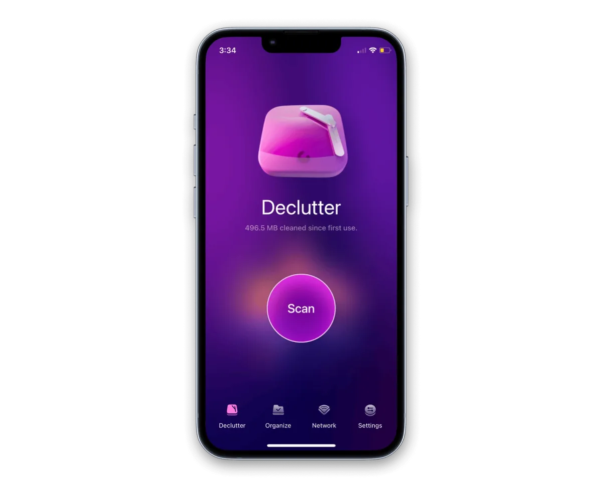 CleanMyPhone app interface scanning iPhone storage for junk files