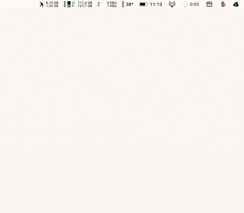 iStat Menus menu bar showing system monitoring widgets for CPU, memory, and disk