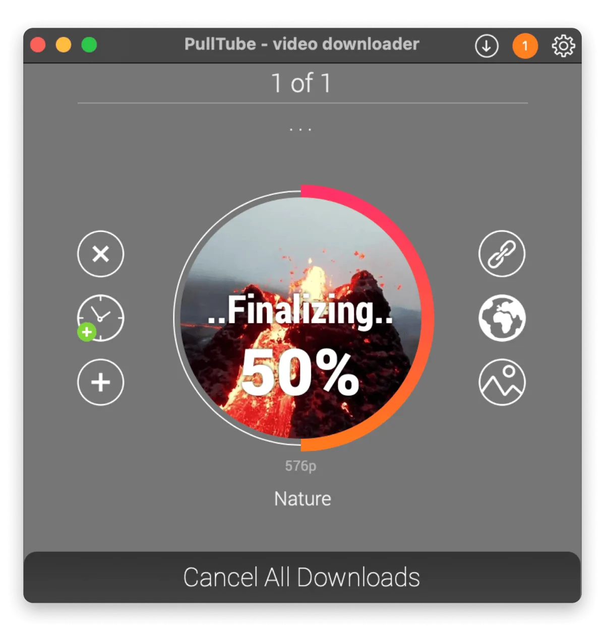PullTube video downloader on Mac showing a YouTube video download in progress