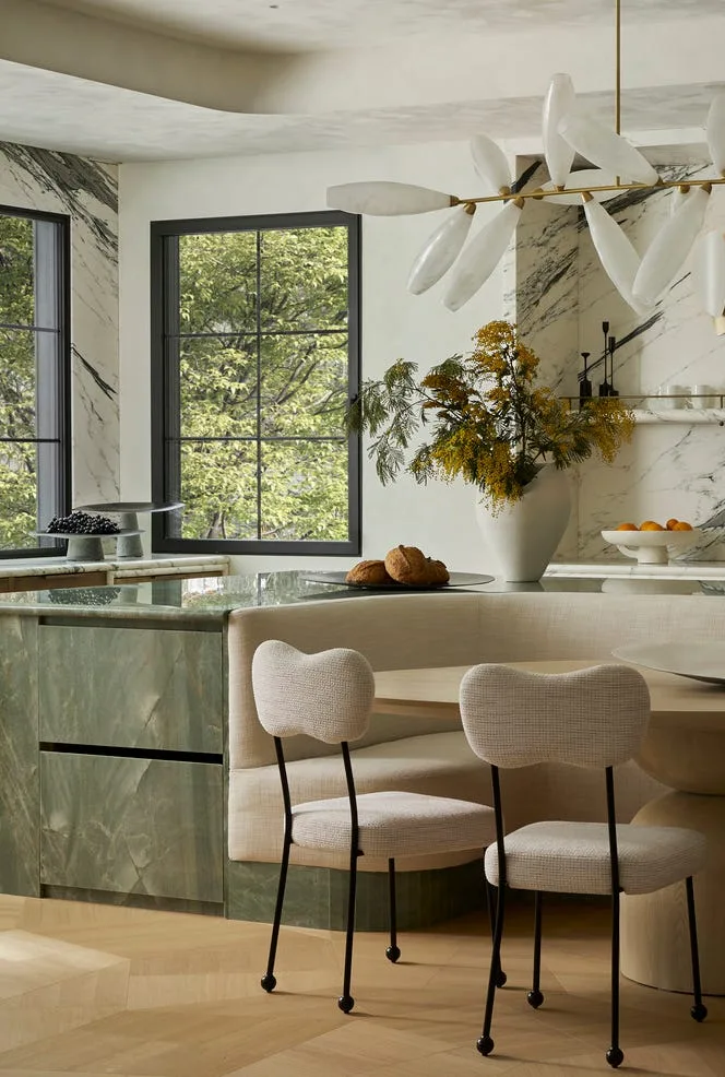 Toronto kitchen renovation with white marble and large island